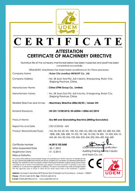 Chine Leadtop Pharmaceutical Machinery certifications